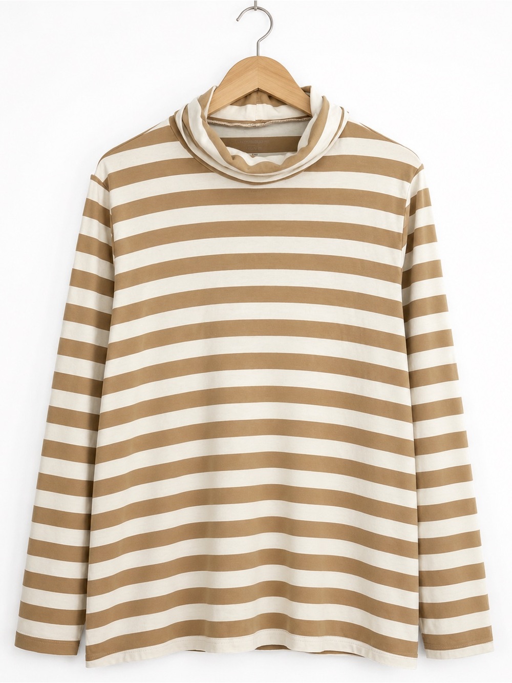 Talbots Plus 2X Tan Ivory Striped Cowl Neck Long Sleeve Top